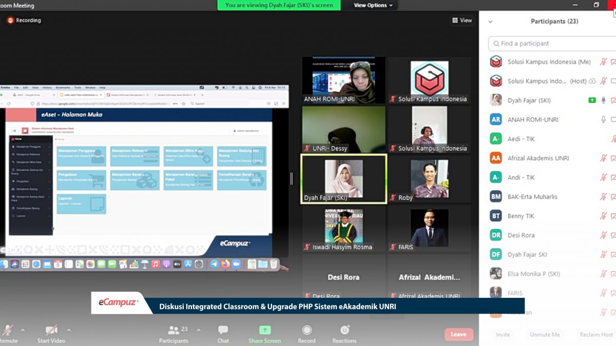 Diskusi Integrated Classroom & Upgrade PHP Sistem eAkademik UNRI