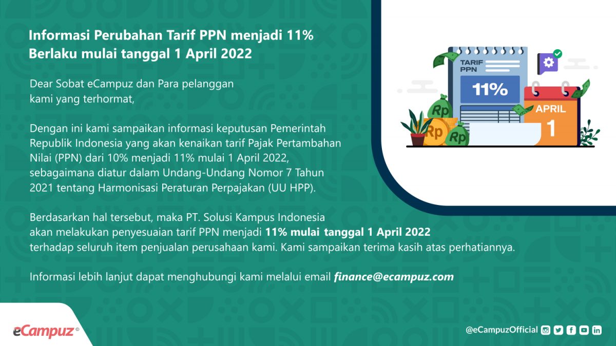 Perubahan Tarif PPN menjadi 11% untuk Seluruh Layanan & Produk eCampuz