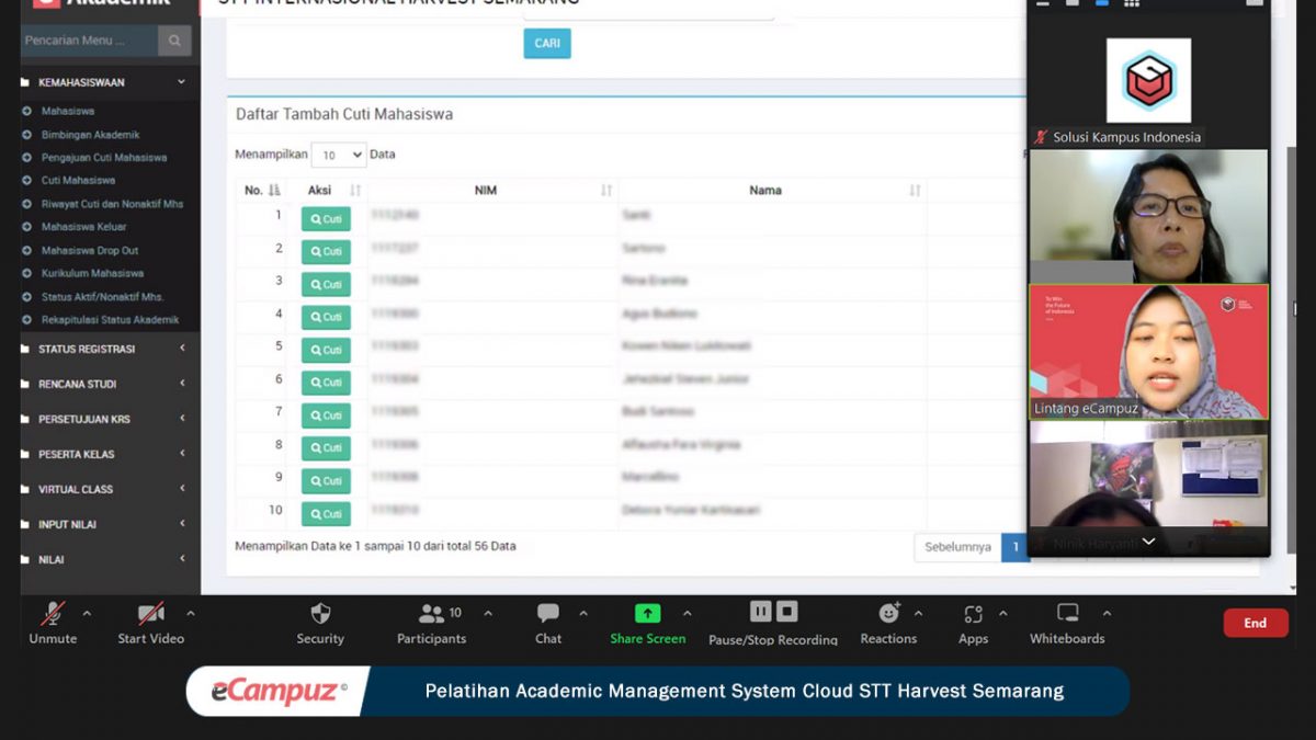 Pelatihan eCampuz Cloud untuk STT Internasional Harvest Semarang